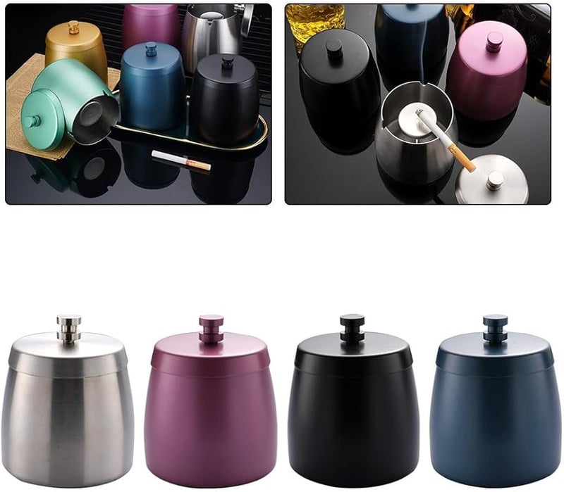 صينية رماد من الفولاذ المقاوم للصدأ مقاومة للرياح مع غطاء للاستخدام الداخلي والخارجي باللون الأسود - Image 5